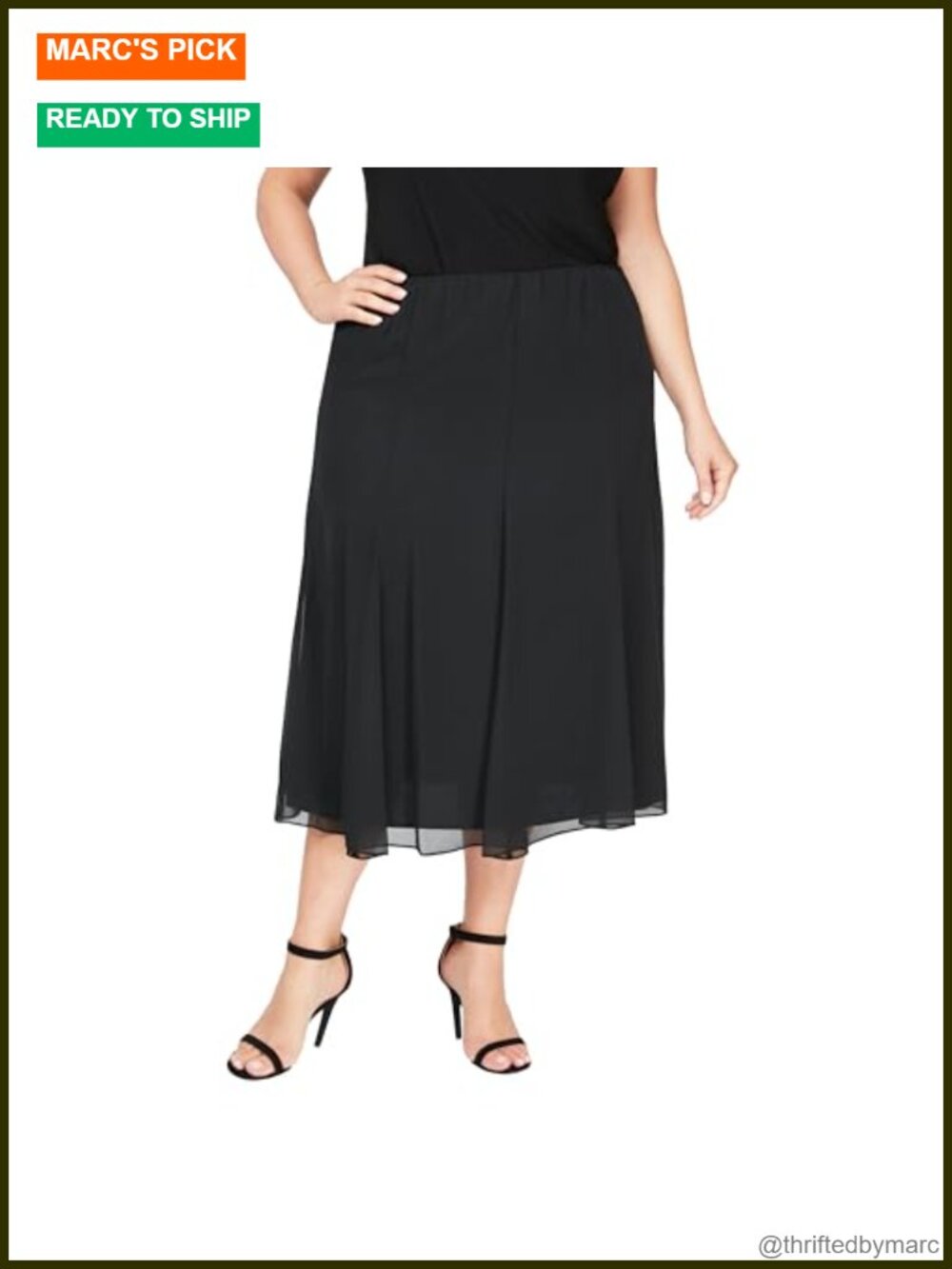Plus Size Midi Chiffon Skirt Elastic Waist Fully Lined Evening Wear